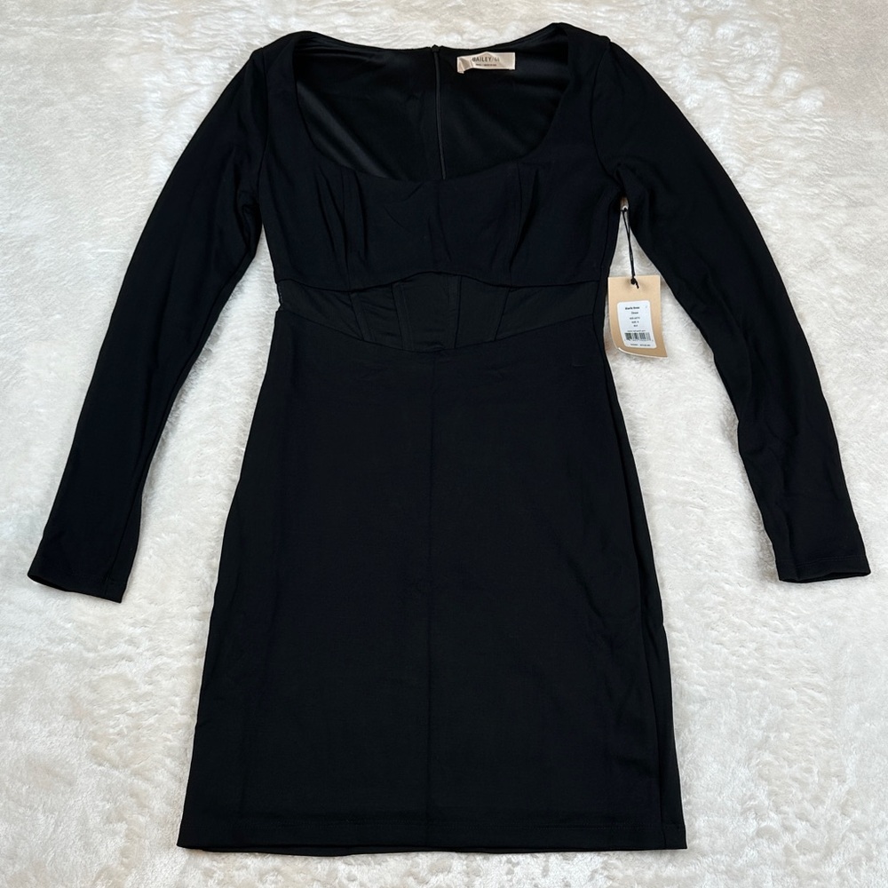NWT Bailey 44 Gizella Dress Black Long Sleeve Bodycon Dress Size Small MSRP $218